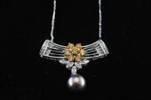 Tahitian black pearl and diamond, yellow sapphire pendant/brooch 