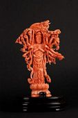 Natural pink red coral Guanyin carving 